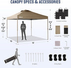 CROWN SHADES Gazebo 10x10 Pop Up Canopy with Mosquito Netting, Screen Tent with 4 Ropes, 8 Stakes, 4 Sandbags and Wheeled Storage Bag, Canopy for Patio & Backyard, Beige