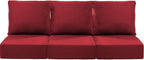 Luxury 22x24/22x25 6-Inch Patio Chair Cushions Set of 3 - Memory Foam Deep Seat Water-Resistant Patio Cushion for Lawn Dining Rocking Swivel Chairs Loveseat 3-Seater Sectional Sofa - Red