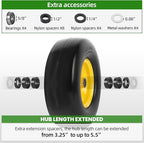 AR-PRO (2-Pack) 13x5.00-6 Flat Free Lawn Mower Tire and Wheel- Solid Smooth Tread Replacement Front Tire for Riding Zero Turn Mowers, Garden Tractors – 3/4" and 5/8" Bearings, 3.25"-5.9" Centered Hub