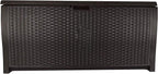 Suncast 99 Gallon Plastic Wicker Deck Box Container Storage for Garden, Garage, Home, Pool, Indoor and Outdoor Use, Mocha (2 Pack)