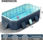 Foldable Pool, Non-Inflatable Swimming Pool for Kids, Adults and Pets, Large Portable Kids Pool for Outdoor Backyard Garden, 116" × 65" × 22"