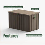 Domi Deck Box 160 Gallon, Waterproof Lockable Steel Outdoor Storage Container for Outside Cushions, Garden Tools and Pools Equipment, Brown