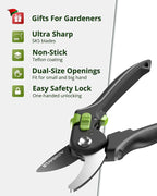 Garden Shears Set: 8.5" Bypass Pruning Shears & 6.5" Straight Trimming Scissors, Ultra-Sharp Garden Scissors with Stainless Steel Blades, Safety Lock, Gardening Gifts for Women Men, 2 Pack