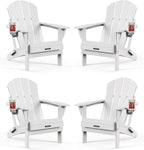 MUCHENGHY Folding Adirondack Chairs 4 Pack, Patio Chairs, Lawn Chairs, Outdoor Chairs, Adirondack Chair Plastic, Fire Pit Chairs, Weather Resistant with Cup Holder for Deck, Backyard, Garden(White)