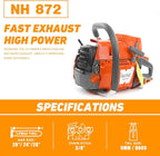 NEO-TEC NH872 28 Inch Gas Chainsaw,71 cc Gasoline Chain Saw Power Head,All Parts Compatible with Husqvarna 372XP