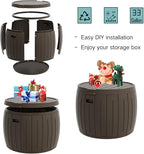 ZZM 33 Gallon Round Deck Box, Patio Side Table for Cushion, Picnic Bucket, Small Bench Seat, All-Weather & Portable, Brown