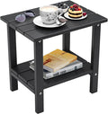 OTSUN Weather Resistant Outdoor Side Table, Adirondack HDPE Small Outdoor Table, 2-Tier Small Patio Tables for Outside or Indoor, Black