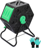 MoNiBloom 17 Gallon Single Compost Tumbler, BPA Free Outdoor Light Weight Compost Bin w/Sliding Door, All-Season Fast Working Rotating Chamber Composters for Garden Patio