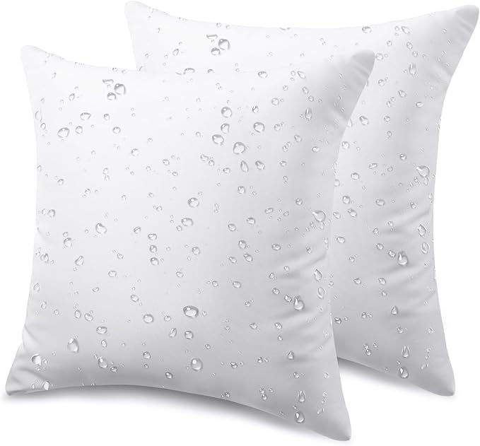 Phantoscope Pack of 2 Premium Outdoor Pillow Inserts, Dual Usage Waterproof Throw Pillows No Cover Needed, Decorative Couch Sham Cushion Stuffer Patio Couch Tent, White 18 x 18 Inches