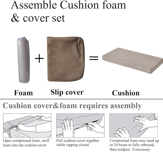 32 x 12 Inches Piano Bench Cushions for Indoor Furniture with Ties Non Slip Kitchen Dining Room Bench seat Cushion for Shoe Storage Ottoman Window Settee Pad, Khaki