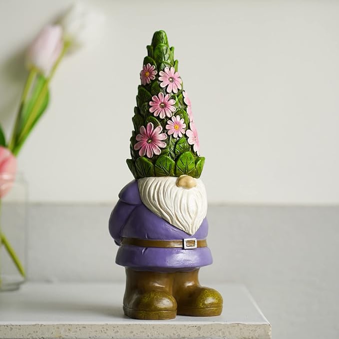 Nacome Garden Outdoor Statues Gnome with Succulent and 7 LED Lights - Lawn Decor for Patio, Balcony, Yard Ornament - Unique Housewarming Gifts