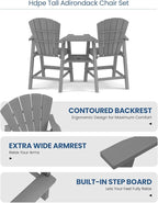 Ciokea Tall Adirondack Chairs Set of 4, HDPE Outdoor High Back Adirondack Chair with Double Connecting Tray, Weather Resistant Balcony Chairs for Deck, Lawn, Pool, Backyard, Gray