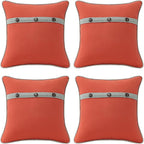 Outdoor Sunbrella Decorative Pillows with Triple Coconut Buttons Pack of 4, 16" x 16" Outdoor Pillow Set for Couch Bed Throw Patio Sofa, Canvas Melon/Cast Ash