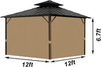 Gazebo Universal Replacement Privacy Curtain, 12'X12' Gazebo Curtains Outdoor Waterproof, 4-Panels Sidewall with Zipper for Patio, Garden and Backyard (Only Curtains, 12'X12', Beige)