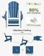 MUCHENGHY Folding Adirondack Chairs and Table Set, Outdoor Chair, Adirondack Chair Plastic, Fire Pit Chair, Weather Resistant with Cup Holder for Deck, Backyard, Garden(Navy Blue, 3-Piece)