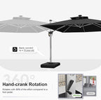 PURPLE LEAF 10 Feet Double Top Deluxe Solar Powered LED Square Patio Umbrella Offset Hanging Umbrella Outdoor Market Umbrella Garden Umbrella, Black