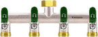 4 Way Garden Hose Splitter, Heavy Duty Brass Nickel Plated Rust Resistant Faucet Manifold, 3/4" Frost Resistant Outdoor Hose Adapter Connector，Hose Spigot Adapter with 4 large Green handles