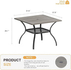 VICLLAX 37.8" Square Outdoor Patio Table, All Weather Metal Outdoor Dining Table for Lawn Garden, Grey Wood-Like Tabletop