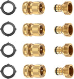 BoArt (4 Sets Garden Hose Quick Connector Set, Solid Brass 3/4 Inch Water Fitings Thread Easy Connect No-Leak Male Female