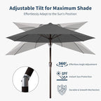 9FT Patio Umbrella with Fiberglass Ribs, Outdoor Market Table Umbrella with Crank and Tilt, UV Resistant Waterproof Canopy for Patio, Garden, Deck, Pool, Gray
