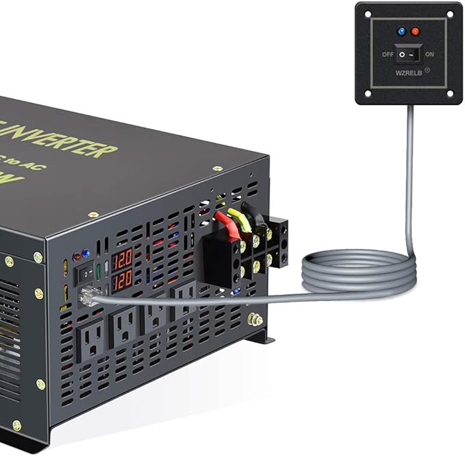 WZRELB 8000W 12V 120V Pure Sine Wave Power Inverter 4 AC Outlets Wired Remote Control,RV, Camping (RBH-800012WR)