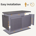 LANTRO JS 100 Gallon Deck Box, Waterproof Deck Storage Box, Resin Plastic Patio Storage Box with Side Handles, Lockable Storage Containers