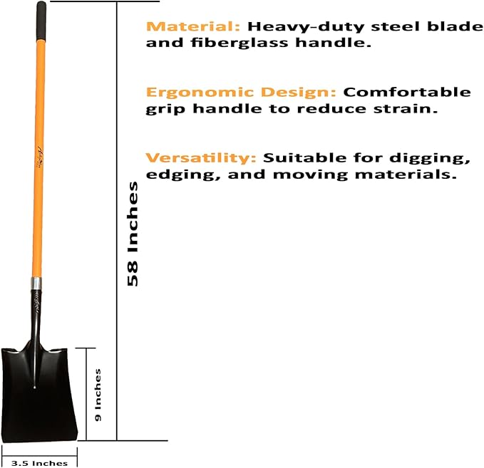 Ashman Heavy-Duty Transfer Shovel (6 Pack) with 47-Inch long Durable Handle and Blade- Ideal for Construction, Landscaping, Gardening, and Snow Removal- Durable, Rust-Resistant, and Multipurpose Scoop