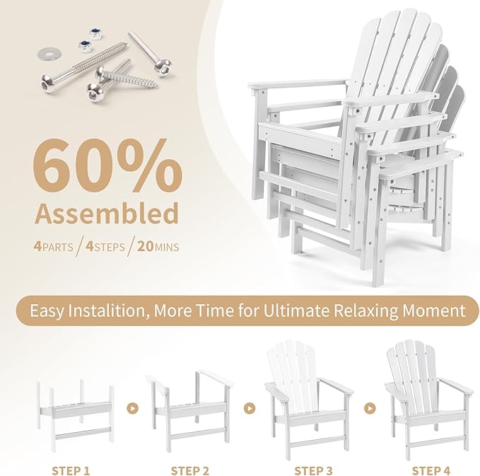 Stackable Adirondack Chairs Set of 2, Space Saving HDPE All-Weather Fire Pit Chair for Outdoor Lawn Porch Deck