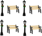 LOGOFUN 8Pcs Mini Street Lamp Post Miniature Park Bench Seat Mini Street Light Models Dollhouse Christmas Village Pathway Lantern Post for Xmas Fairy Garden Accessories
