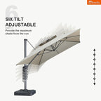 PURPLE LEAF Patio Umbrella with Base Included 10' X 13' Outdoor Cantilever Umbrella Large Rectangle Double Top Heavy Duty Offset Umbrella with 360-Degree Rotation for Pool Garden Deck Cast Ash