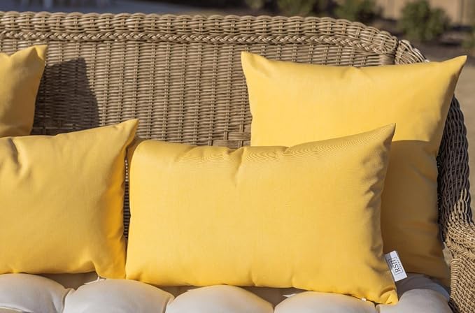 RSH DECOR: Sunbrella Pillow Covers Set of 2 | Covers Only - 20" x 12" | Outdoor Lumbar Pillow Covers Crafted with Sunbrella Performance Fabric | Canvas Sunflower Yellow