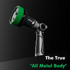 RESTMO 2-IN-1 Garden Hose Nozzle, Heavy Duty Metal Water Hose Nozzle with 4 Spray Patterns, Magic Twist and Thumb Flow Control, Ideal for Watering Plants & Lawns, Washing Cars & Pets, Green