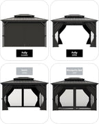 GAOMON Hardtop Gazebo 10'x14' for All Weather, with Double Metal Roof, Aluminum Alloy Frame, Net, and Curtain, Permanent Building of Backyard Luxury for Patio, Deck, Backyard, Lawn, and Garden, Gray