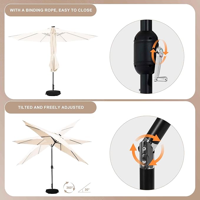 Sundale Outdoor 10 ft Patio Umbrella with Sand Bag Umbrella Base Included, Outdoor Umbrella with Tilt and Crank, Beige
