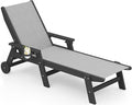 SERWALL Patio Chaise - 5 Position Outdoor Textilene Lounge Chair with Rolling Wheels for Poolside, Deck, Black
