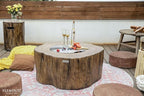 Elementi | Bundle Manchester Gas Fire Pit Cast Concrete Semi-Round Fire Table, Outdoor Fire Pit Electronic Ignition | Canvas Cover, Lava Rock Included | Red Wood (Propane Gas)