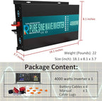 WZRELB 4000W 36V 120V Pure Sine Wave Power Inverter with 2 AC Outlets,Car Inverter,Remote Control