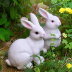 1 Pair Garden Statues Bunny Decor Resin Rabbit Figurine Cute Fairy Garden Decor Outdoor Statues for Patio Yard Porch Balcony Gifts for Women Mom Grandma White