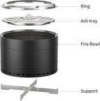22 inch Smokeless Fire Pit with Carry Bag, Stainless Steel Outdoor Smokeless Firepit, Wood Burning Fire Pits for Camping, Bonfire,Low Smoke Firepit for Outside(Black)