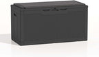 Patiolife 100 Gallon Resin Deck Box with Cushion, Large Outdoor Storage Box for Garden Tools, Pool Supplies, Waterproof and Lockable, Black