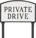 Montague Metal Products SP-12L-WB-LS Large White and Black Private Drive Arch Statement Plaque with 2 23-Inch Lawn Stakes
