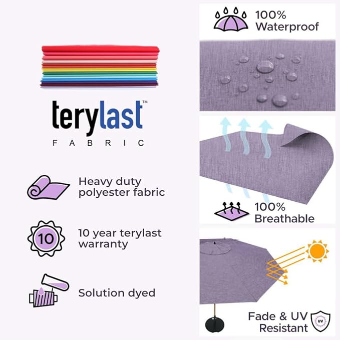 Midtown Umbrellas The Wooden 10 Feet Patio Umbrella With Terylast Purple Texture Polyester Fabric - Aluminum Frame Market Umbrella For Backyard, Deck, Garden, Pool - Wooden Pole