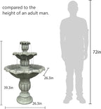 39.3” H Outdoor Floor Water Fountain, 3-Tiers Concrete Water Fountain with Submersible Electric Pump - Garden Cascading Waterfall for Yard Patio Lawn Home Decor
