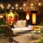 Hot Air Balloon Solar Lantern - Cardinal Bird Glass Lantern, Simulated Flickering & Dancing Flame, Outdoor Hanging Yard Light Waterproof IP65 for Patio Lawn Porch Decor Gift