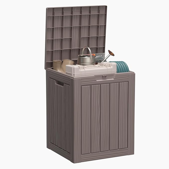 28 Gallon Outdoor Storage Box – Resin Deck Box with Lockable Lid, Waterproof Patio Furniture Storage for Tools, Garden & Yard Organization