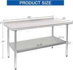 HARDURA Stainless Steel Prep & Work Table 30 x 60 Inches NSF Heavy Duty Commercial with Undershelf and Backsplash, Galvanized Legs for Commercial Food Prep