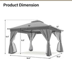 LAUSAINT HOME Outdoor Patio Gazebo 12'x12' with Expansion Bolts, Heavy Duty Party Tent & Shelter with Double Roofs, Mosquito Nettings and Privacy Screens for Backyard, Garden, Lawn, Smoke Grey