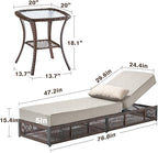 Luxury 2PCS Outdoor Chaise Lounge and Side Table Set with 5 Inch Thick Cushions - High Back Brown Wicker Patio Recliners Chairs Lounger for Poolside Pool Porch Garden Sunbathing - Beige