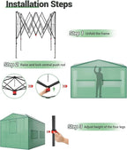 8x12FT Instant Pop-Up Walk-in Greenhouse, Plant Hot House with Galvanized Steel Frame, Green PE Cover, Roll-Up Zipper Door, Portable Large Plant Tent with Ground Pegs & Ropes for Stability