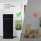 Black Mailboxes for Outside，Galvanized Steel Large Package Delivery Boxes for Outside,with Adjustable Baffle Parcel Drop Box,Wind and Rainproof Packages Box for front Porch